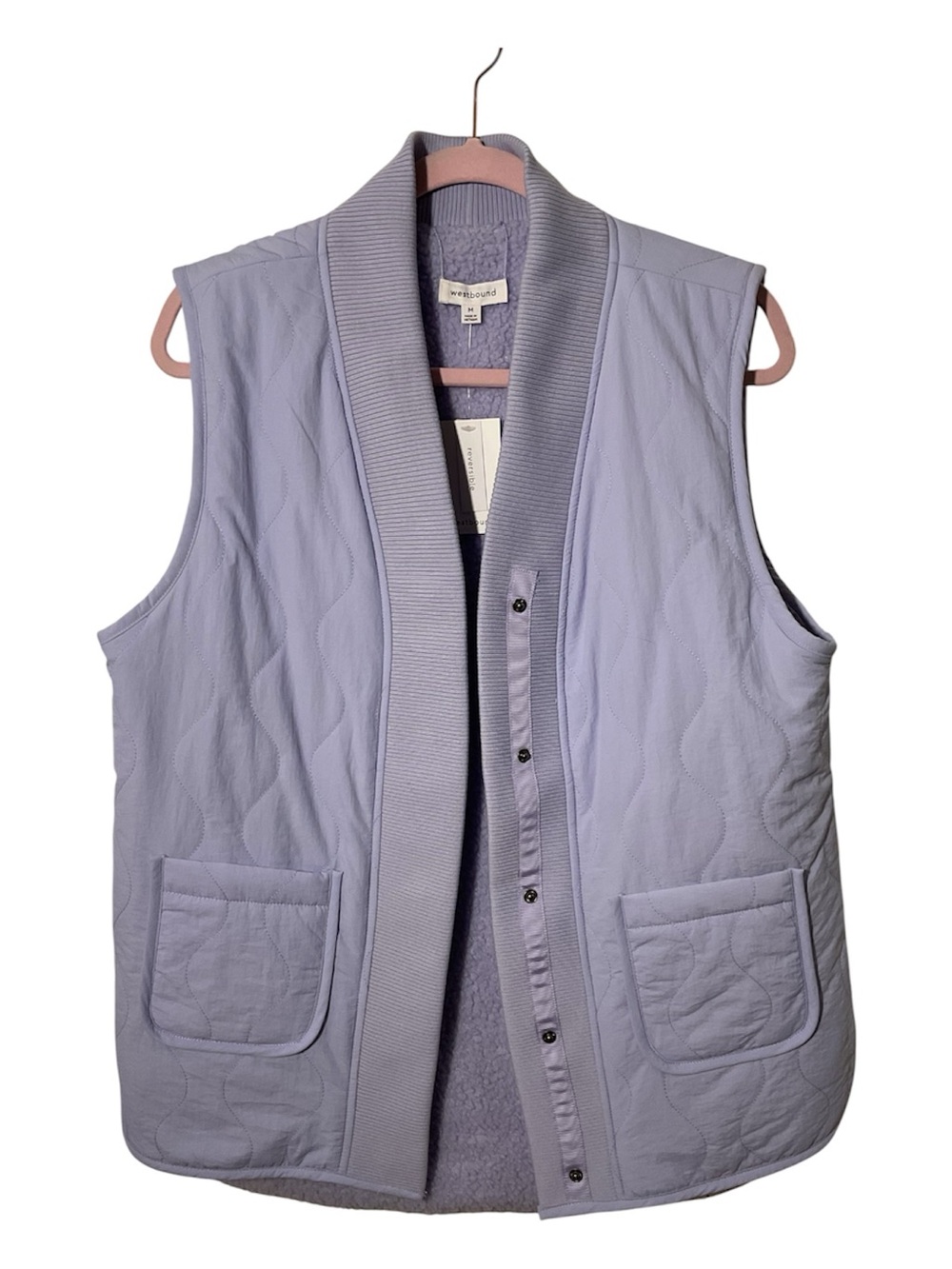 Westbound Reversible Lavender Quilted Sherpa Vest NWT Medium